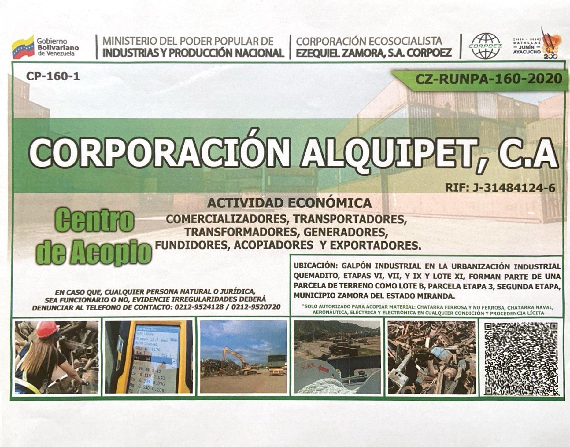 Certificado RUNPA CZ-RUNPA-160-2020 — centro de acopio